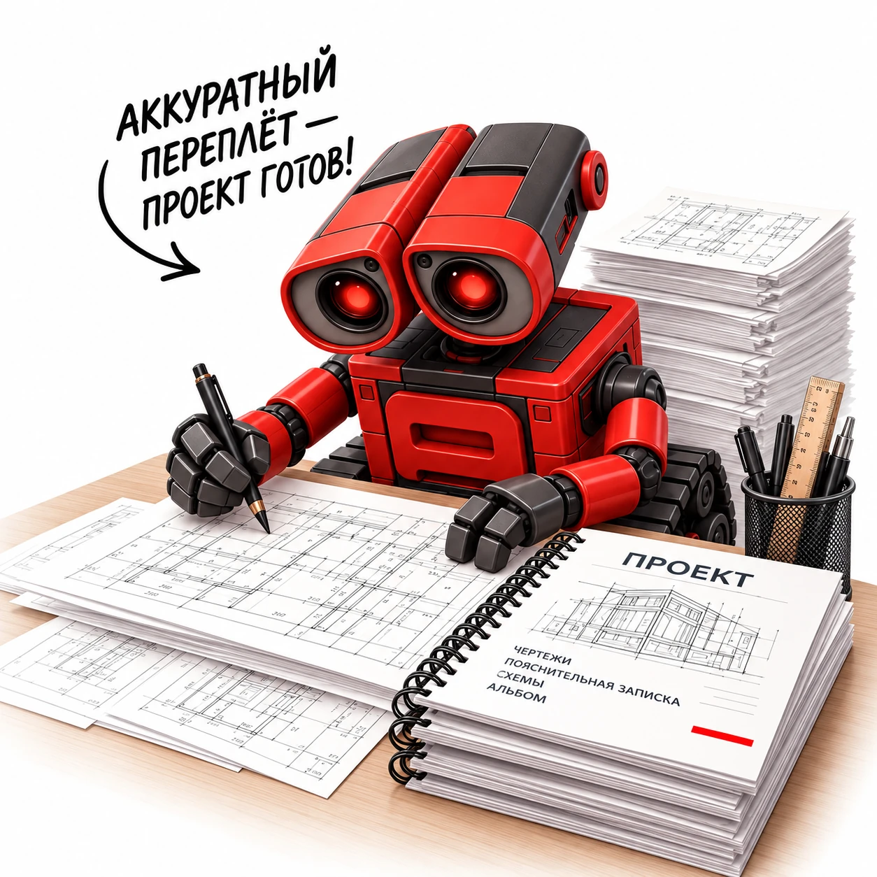 Брошюровка проектной документации — иллюстрация студии ТЕКСТ