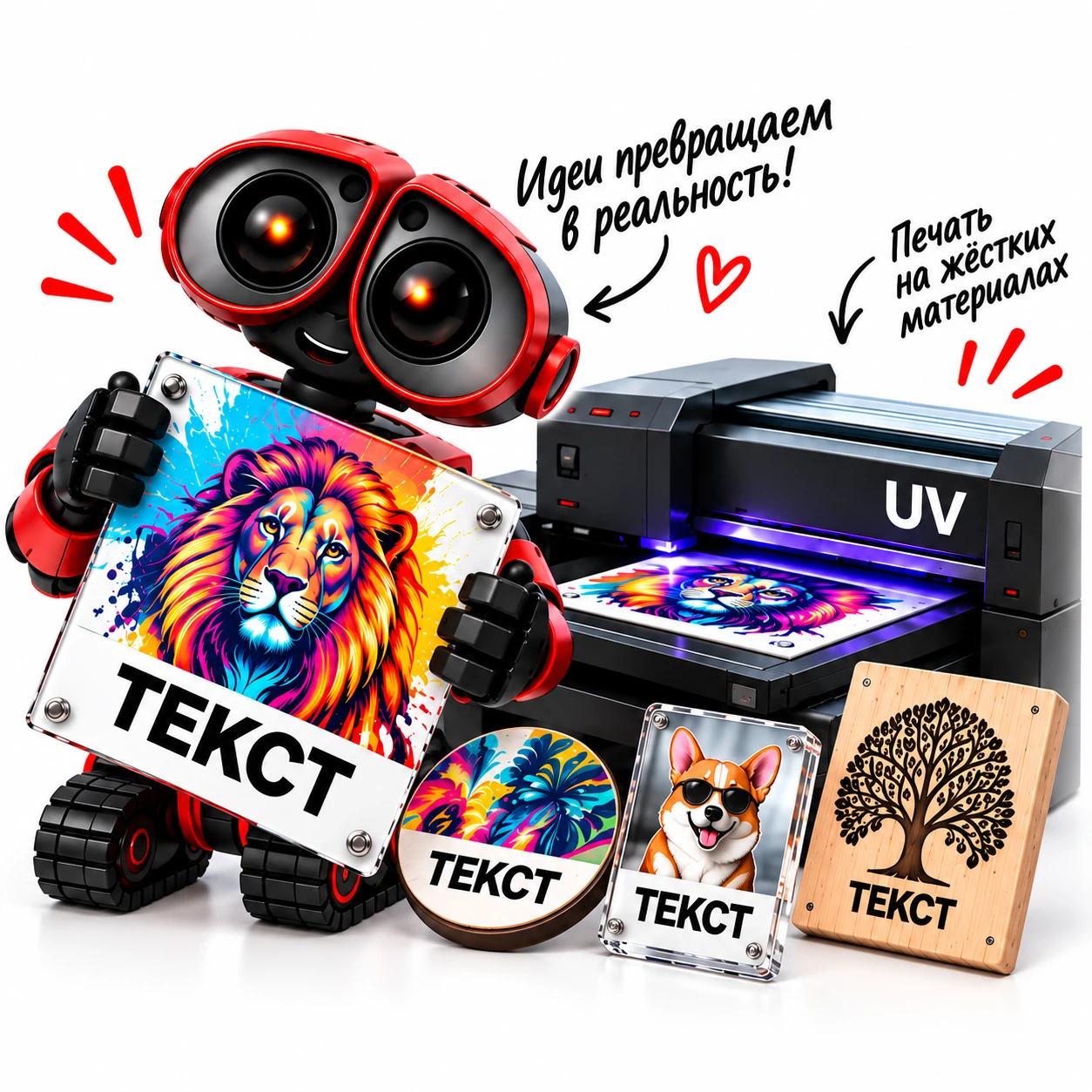 Прямая UV-печать — иллюстрация студии ТЕКСТ